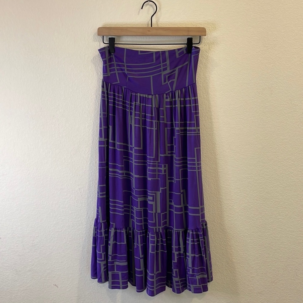 Rachel Pally Skirt Geometric Print Ruffle Tiered MidiSkirt Purple Medium